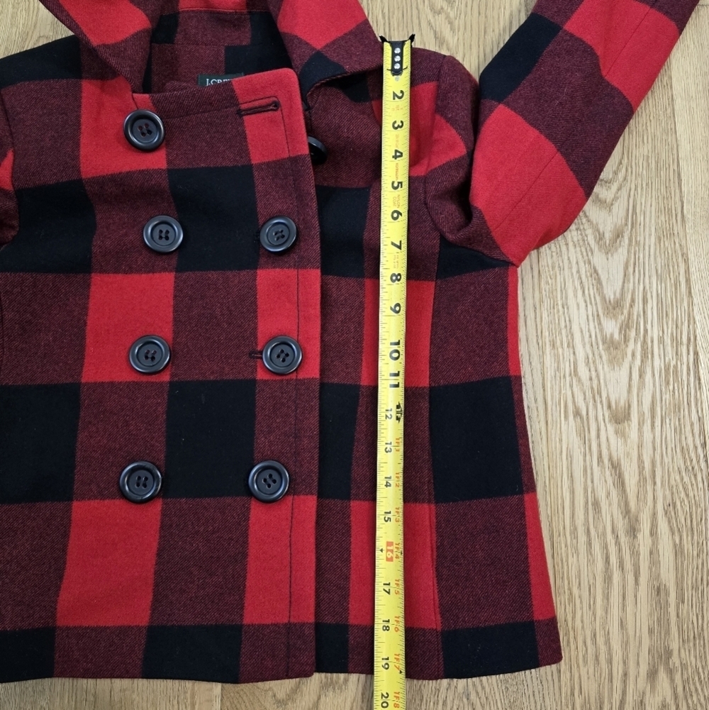 J. Crew Red Buffalo Plaid Double Breasted Cropped Pea Coat Jacket Small Or 6 - Picture 8 of 13